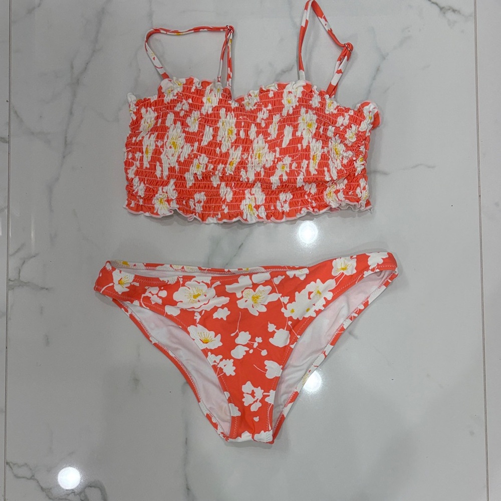 Floral Bikini Set in Coral and White